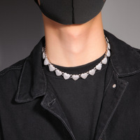 Kalung Rantai Hati Kuningan Berlapis Emas 18K dengan Zirkon Mikro Insert, Choker Potongan Bundar Brilian, Perhiasan Pesta Hip Hop