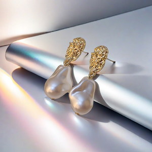 Kadınlar için Vintage Zarif Gümüş İğneli Retro Barok Şekilli İnci Küpeler İnci Sarkıt Basit Düzensiz Toptan Gelin Küpeleri - Product Image 3