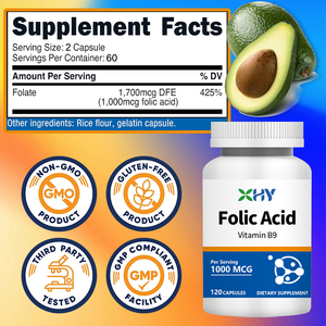 Folik asit kapsülleri Vitamin B9 doğal çok vitamini kapsülleri <span class=keywords><strong>DHA</strong></span> Omega takviyeleri 600mg folik asit kapsülleri - Product Image 3