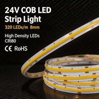 Bande lumineuse LED COB 24V 320 LED/m 8mm CRI80 avec CE Rohs 3000K