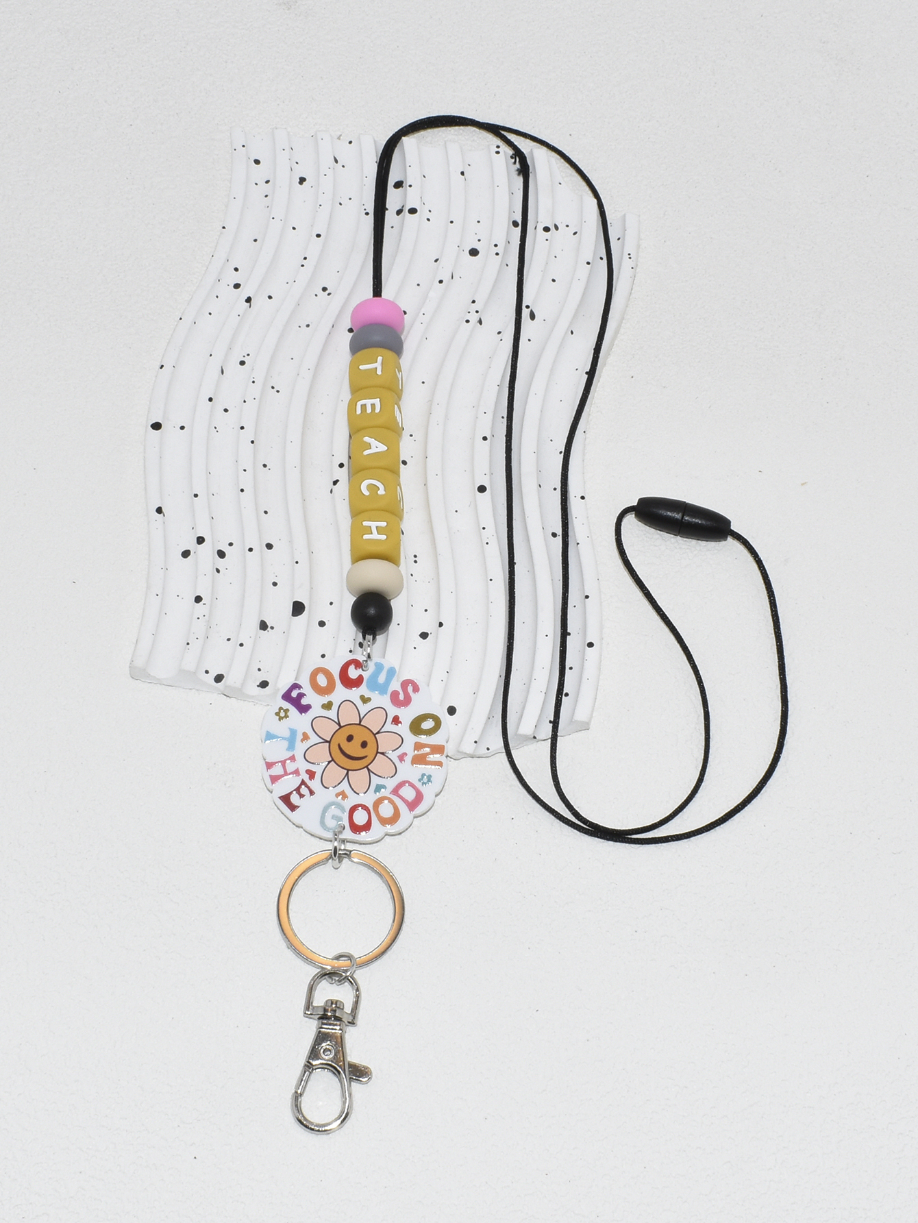 Hot Selling Rainbow Silicone Beads Keychain Lanyard Necklace Student Teacher Beaded ID Badge Lanyard Image 4