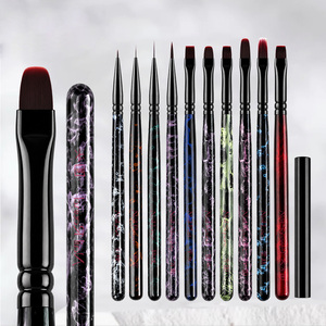 Matte Black Wood Handle Nail Art Brushes Flat Round Oval Long <b>Builder</b> UV Gel Ombre Extra Fine Liner Painting Manicure Brush Set - Product Image 1