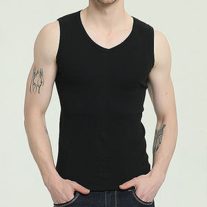 Spring Summer Men's 100% Cotton Tank <b>Top</b> Wide Shoulder Base <b>Layer</b> Crew Neck Sports Sleeveless Slim-Fit Gym Vest - Product Image 2