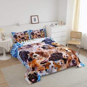 ילדים מצוירים נעימים כלב quilt סט גודל זוג זוגות עיצוב בולדוג - Product Image 2