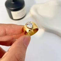 Luxus Big Zircon Stone Wide Ehering Vergoldeter Edelstahl ring für Damen ring
