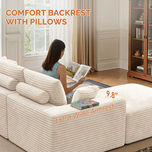 Sofá Cama Modular Moderno en Forma de L de Pana con Estructura Metálica Plegable, Combinación Libre, Sin Montaje, Almohadas Extraíbles, Ergonómico para Salón - Product Image 4