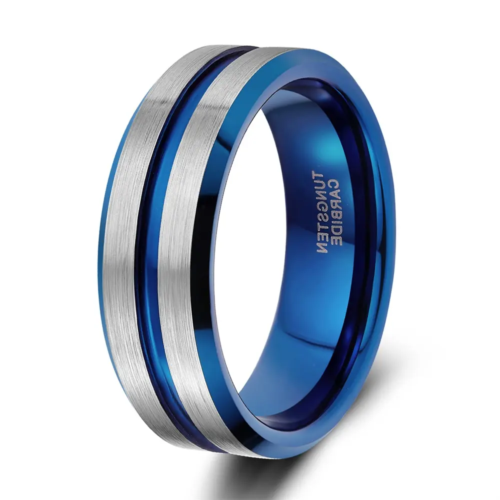 Somen 8mm anello di tungsteno di alta qualità spazzolato sottile linea blu gioielli Cosmo tungsteno anelli Dropshipping