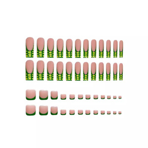 Ensemble d'ongles artificiels frais vert français jaune à carreaux marbre rayures main <span class=keywords><strong>pied</strong></span> en plastique orteil <span class=keywords><strong>faux</strong></span> ongles vente en gros - Product Image 2