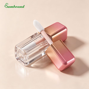 Custom Square Lip Gloss <b>Bottle</b> 5/6/7ml with Large Applicator Electroplated Gradient <b>Pink</b> Lip Serum Container - Product Image 2