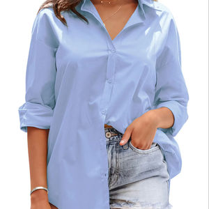 Camisas con botones para mujer, camisas de vestir, blusa de manga larga sin arrugas, Túnica informal de trabajo de oficina sólida - Product Image 1