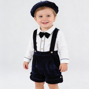 Ensemble de vêtements pour garçons : Chemise en coton personnalisée OEM pour bébés garçons, style gentleman, avec bretelles, <span class=keywords><strong>short</strong></span> et nœud papillon – Fabricant de marque privée - Product Image 3