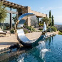 Fuente de Agua Circulante Integrada de Acero Inoxidable con Espejo, Escultura de Cascada en Forma de Luna Creciente para Plaza Comercial
