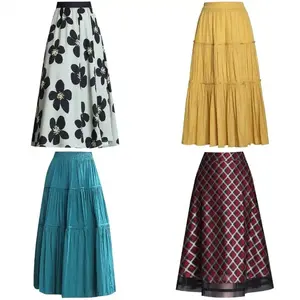 2023 Spring Summer Women's High Waist Boho Floral Maxi Skirt Casual Flowy Swing Pleated A Line Beach Long Skirts