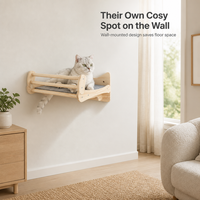 Étagère murale pour chat en bois massif avec cadre en bois et coussin en feutre, garde-corps en bois, gain de place pour chats d'intérieur