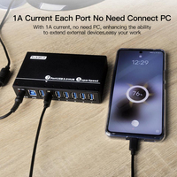 Sipolar A103 Hub USB 3.0 de 10 Puertos, Hub Alimentado de 60W, Divisor USB de Alta Velocidad de 5Gbps, Montable, para Control Grupal de Teléfonos, PC y Tabletas