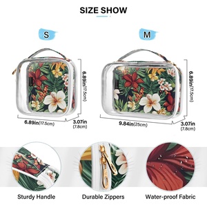 Ensemble de 2 pièces Hawaï personnalisé : Sacs de rangement transparents pour maquillage et trousse de toilette de voyage, motif fleur d'hibiscus Puakenikeni rose vintage - Product Image 4