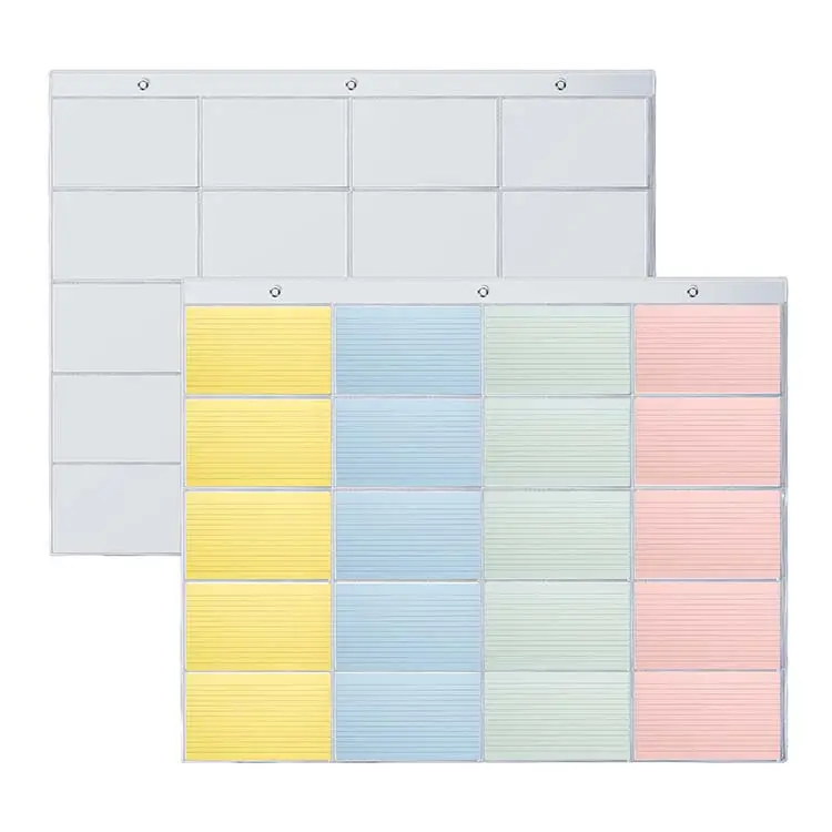 3" x 5" 5 Rows 4 Colors 20 Card Slots Hanging Index Card Holder Sleeve Pocket For Studying/Self-Learning/Tracking Workflow