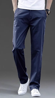 Pantalon décontracté droit léger en coton pour homme avec braguette zippée, taille mi-haute, lavable en machine