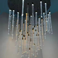 Grand lustre LED vertical moderne à plusieurs lumières pour hall d'hôtel, villa, escalier, plafond haut, projet d'aménagement intérieur