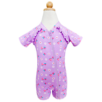 Maillot de bain anti-UV UPF50+ à manches courtes pour fillettes, imprimé melon d'eau violet et marguerites, avec fermeture éclair sur le devant, personnalisable OEM/ODM