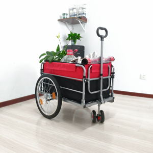 Chariot utilitaire pliable robuste - Chariot de jardin en tissu rouge et noir avec grandes <span class=keywords><strong>roues</strong></span> et poignée télescopique pour le transport en extérieur - Product Image 1