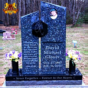 Fournisseur direct d'usine, dalle de marbre bleu, pierre tombale, style européen, sculpture en granit, monument <span class=keywords><strong>funéraire</strong></span>, prix de la pierre tombale - Product Image 1