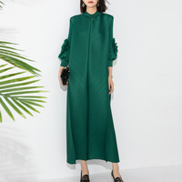 Robe de soirée longue plissée coupe trapèze, nouveau style, élégante et tendance, col montant, coupe ample, grande taille, unie, sexy, en organza teint en pièce
