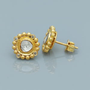 ต่างหูเงินแท้ 925 ชุบทอง ดีไซน์โบฮีเมียนประดับเพชรโพลกี้ รุ่นใหม่ปี 2026 ขายดีจาก Silver Export House - Product Image 2