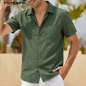 เสื้อเชิ้ตแขนสั้นผ้าลินินผสมฝ้ายพรีเมียมสำหรับผู้ชาย คอปกคลาสสิก ติดกระดุม สีพื้น สไตล์ Old Money เสื้อสำหรับฤดูร้อน - Product Image 4