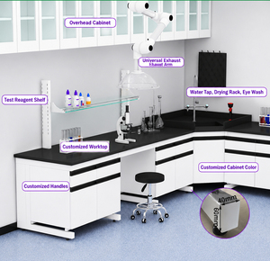 Table <span class=keywords><strong>de</strong></span> travail d'islande en acier et bois SEFA8 pour laboratoire, résistante aux produits chimiques, avec plateau en époxy pour laboratoires <span class=keywords><strong>de</strong></span> chimie et <span class=keywords><strong>de</strong></span> physique - Product Image 6