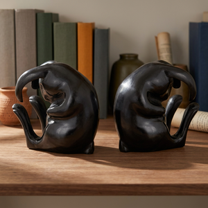 Serre-livres modernes sculpturaux de forme irrégulière, noirs, 2 pièces, accessoire décoratif de bureau - Product Image 6