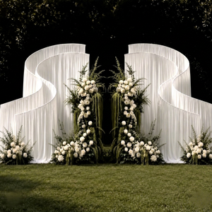 LEDA Wholesale S Shape Wedding <b>Backdrop</b> <b>Stand</b> Wave Cloth Cover White Metal Curved Fabric Hanging Drapery for Party Decoration - Product Image 1