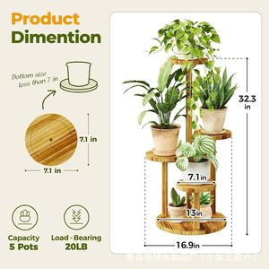 Solid Wood Multi Tier Flower <b>Stand</b> Natural Color Floor Standing For Indoor Plants Living Room Decor - Product Image 2