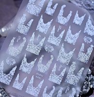 Autocollants 3D en dentelle française en relief pour nail art, autocollants holographiques gothiques en forme de V pour ongles français, décalcomanies en dentelle noire en relief pour ongles