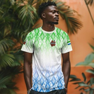 Camiseta de Sierra Leona con Logotipo Sublimado, Diseño Tribal de Chimpancé y Degradado Verde Azul, Camiseta Deportiva Lisa para Hombre - Product Image 4