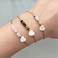 Bracelet Cœur en Acier Inoxydable avec Perles d'Abacus en Pierre Naturelle 520, Nouveau Modèle Numérique Transfrontalier Européen et Américain pour Femme