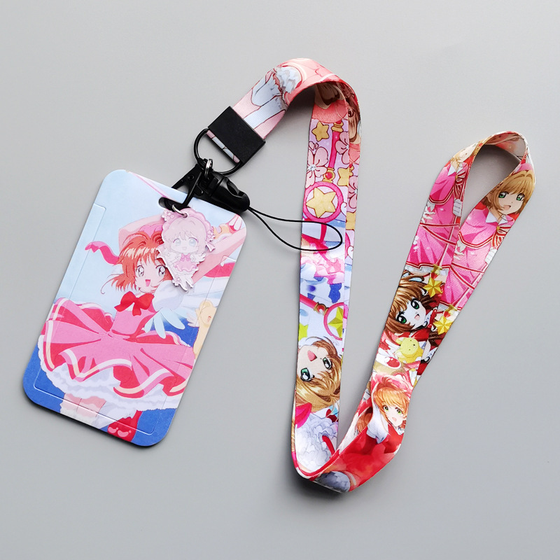 Custom Plastic Card Holder Lovely Cartoon Captor Sakura Card Case Satin Lanyards Bus ID Name Badge Card Cover Phone Lanyard Image 3
