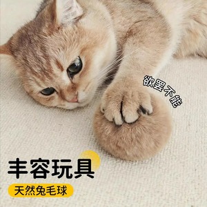 Cat <b>Plush</b> Toy Rabbit Fur Ball Durable Silent Enrichment Pet Toy For Cats - Product Image 1