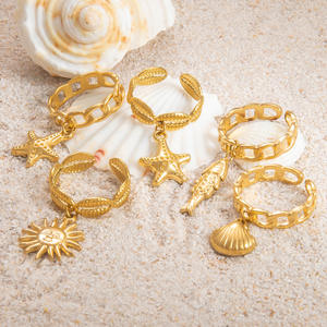 Anillo colgante de acero inoxidable con diseño de estrella de mar y sol de la serie Ocean para mujer, en forma de U, regalo de joyería. - Product Image 1