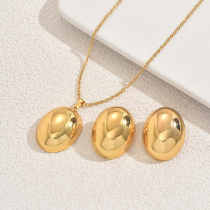 Women's Fashion Jewelry Set Geometric Oval Zinc Alloy <b>Necklace</b> Earrings Golden Color <b>Statement</b> Piece For Everyday Wear - Product Image 3