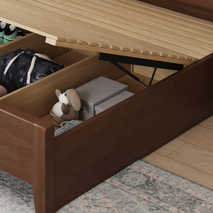 Nordic Style Solid Rubber Wood <b>Storage</b> <b>Bed</b> Frame Hydraulic Lift Drawers Eco-friendly <b>Double</b> Bedroom Furniture QN-SWB007 Modern D - Product Image 2