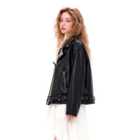 Veste en similicuir pour femme, style motard, coupe ajustée, fermeture éclair, classique, OEM ODM, vente en gros
