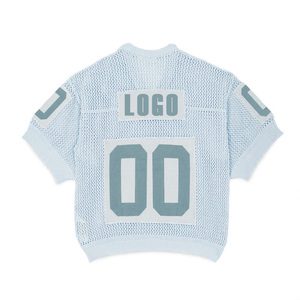 Fabricant <span class=keywords><strong>de</strong></span> tricots Logo personnalisé col en V manches courtes évider Crochet t-shirt pull en tricot maillots <span class=keywords><strong>de</strong></span> <span class=keywords><strong>basket</strong></span>-ball <span class=keywords><strong>de</strong></span> football - Product Image 3