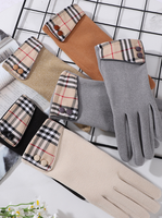 Gants classiques à carreaux britanniques, en daim et peluche, épais et chauds, pour l'hiver, pour écran tactile, à doigts séparés, coupe-vent, pour le cyclisme