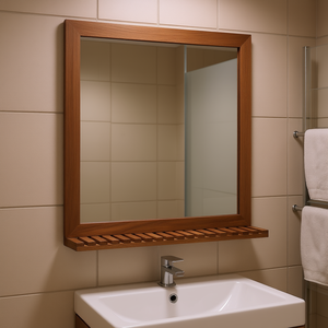 Miroir de salle de bain rectangulaire encadré en bois de noyer massif, 20-29 pouces, finition naturelle, accessoire mural pour salle de bain - Product Image 2