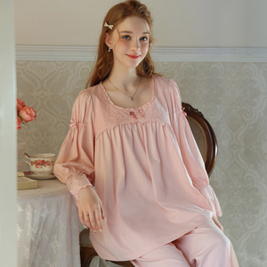 Pigiama <span class=keywords><strong>a</strong></span> maniche lunghe per ragazze, primaverile autunnale, vestibilità ampia, stile principessa francese, in pizzo, comodo abbigliamento da casa con <span class=keywords><strong>pantaloni</strong></span> - Product Image 2