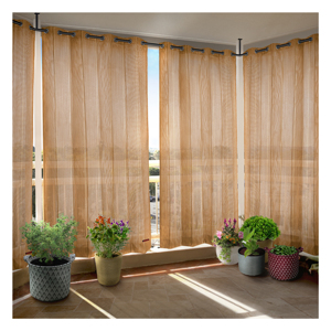 Beige Brown HDPE <b>Eyelet</b> Outdoor <b>Curtains</b> 150 GSM with Warm Natural Texture and Weather Resistant Comfort for Elegant Outdoor - Product Image 1