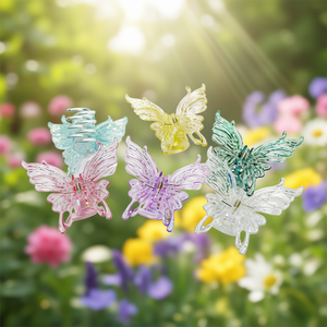 Pince à cheveux papillon 7,5 cm, épingle à cheveux en acrylique colorée pour femmes et filles, accessoire de mode - Product Image 2