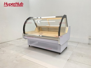 Vitrine réfrigérée incurvée ventilée pour traiteur, équipement de supermarché, <span class=keywords><strong>réfrigérateur</strong></span> sur mesure, comptoir de présentation de charcuterie commerciale - Product Image 1