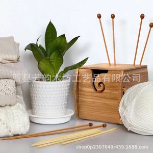 Solid Wood Yarn Bowl Square With Lid Durable Storage For Yarn Balls Knitting Tools <b>Crochet</b> <b>Hooks</b> - Product Image 3